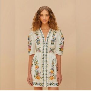 FARM Rio Sweet Bloom Dreamscape Off-White Organic Cotton Mini Dress
